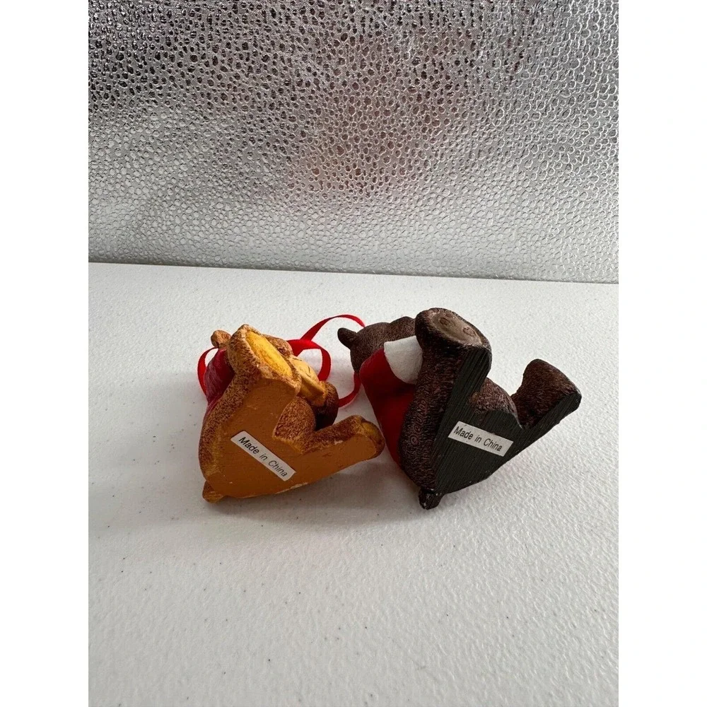 Lands End Bears Christmas Ornaments Set 2 Red‎ Ribbon 1996 Collectible Holiday